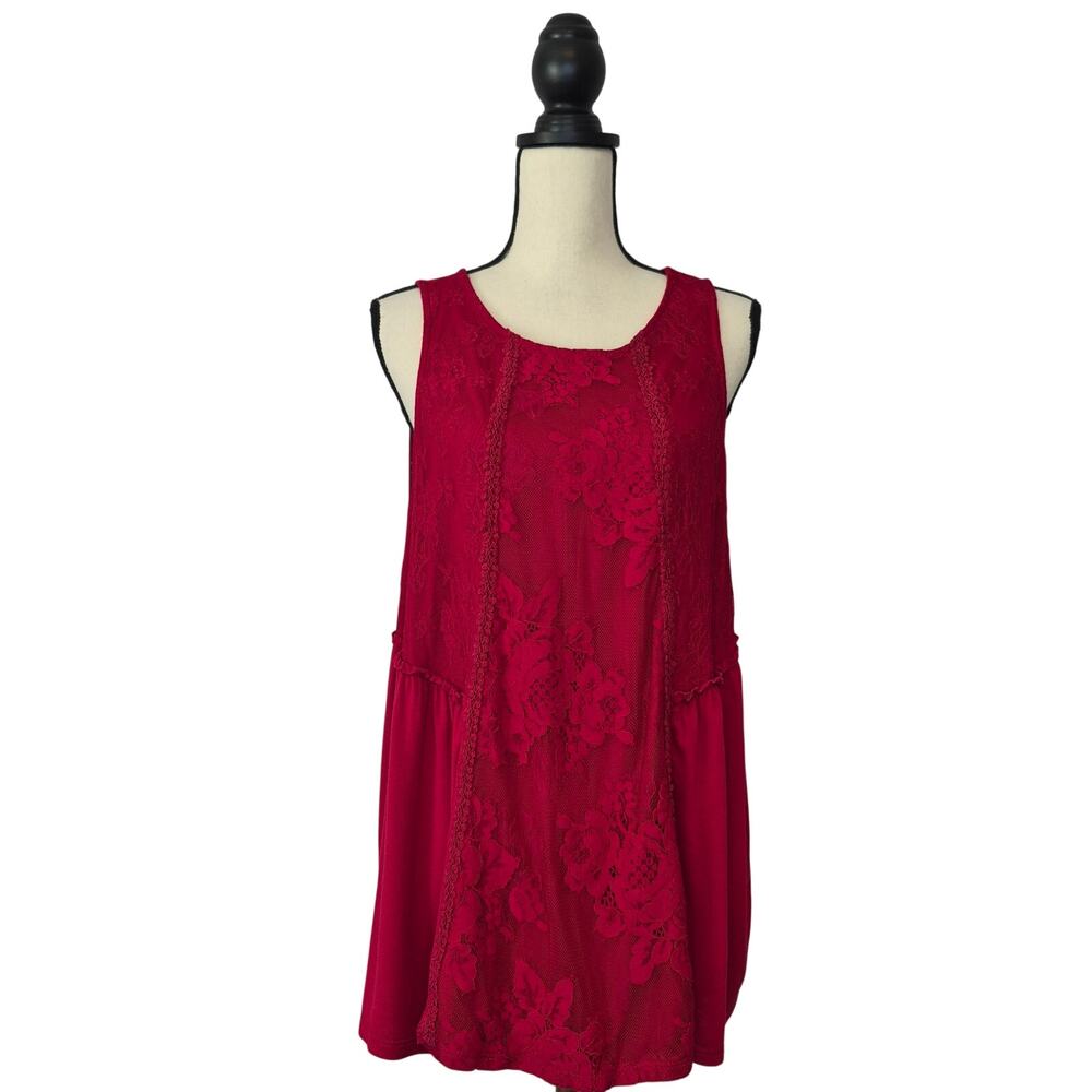 Torrid Red Sleeveless Floral Lace Mixed Media Tunic Top Plus Size Tank Size 2X